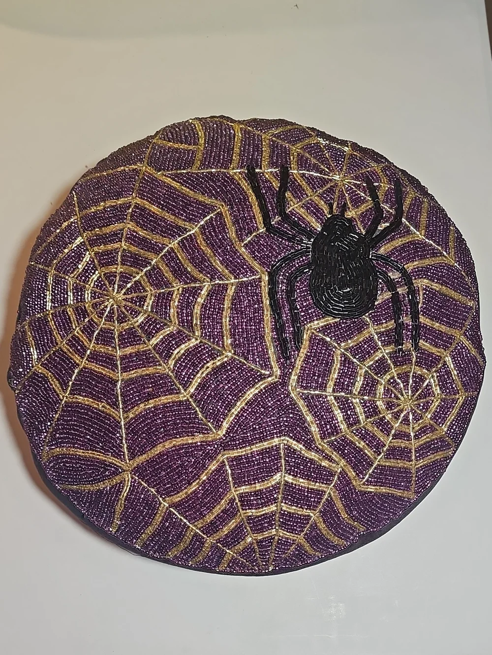 Beaded Spider Web Throw Pillow - Purple & Gold